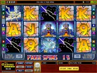 Thunderstruck Slot - 3 Scatters giver 15 gratis spins hvor alle gevinster ganges med 3