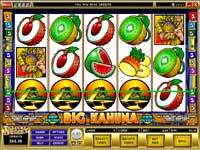 Big Kahuna Slot - 3 or more Volcano Symbols on a Payline will activate a bonus round game.