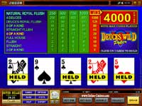 One of River Belle Casino's Many Video Poker Machines - Deuces Wild single hand - Just one of many Video Poker games