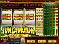 Tunzamunni Slot  spil med 1 til 5 mønter. Maks. bet for at vinde jackpotten.