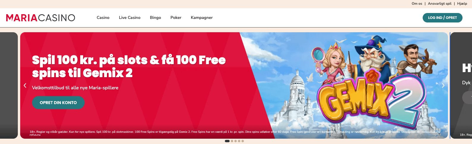 Maria Casino velkomstbonus: spil 100 kr. på slots og få 100 free spins til Gemix 2