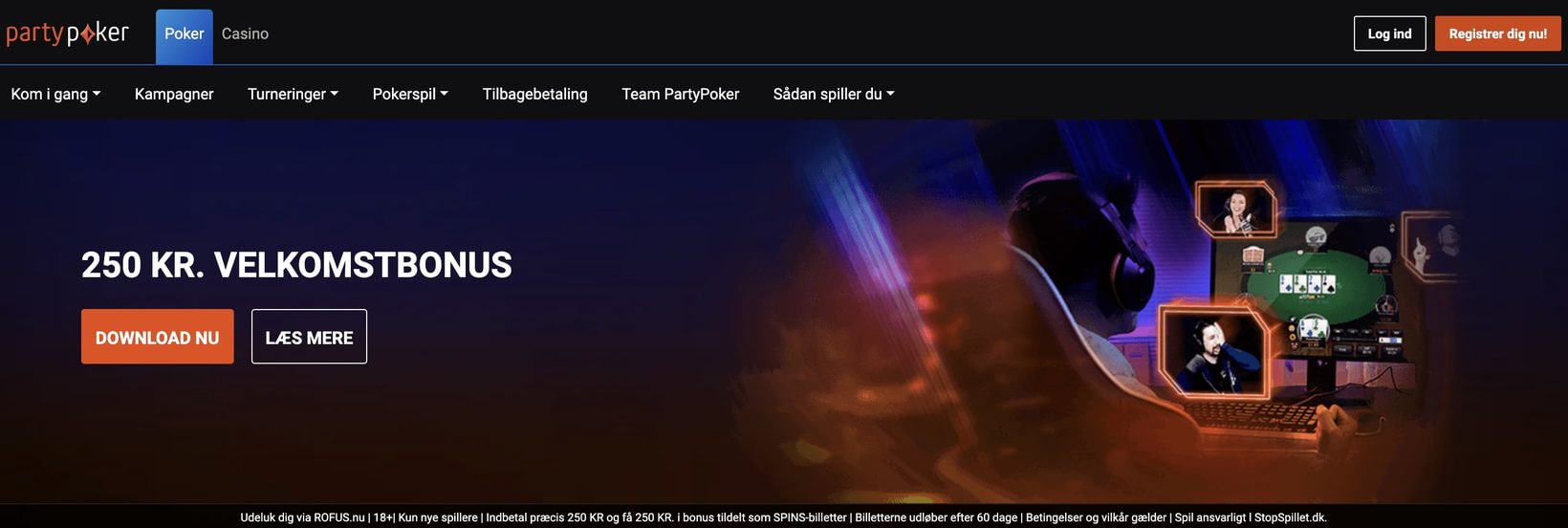 PartyPoker velkomstbonus: 250 kr. velkomstbonus som SPINS-billetter