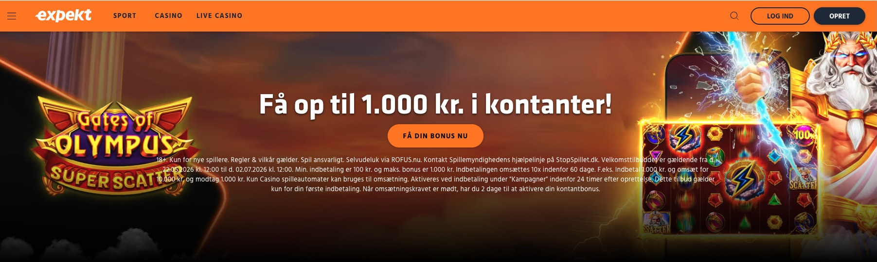 Expekt velkomstbonus – op til 1.000 kr. i kontanter