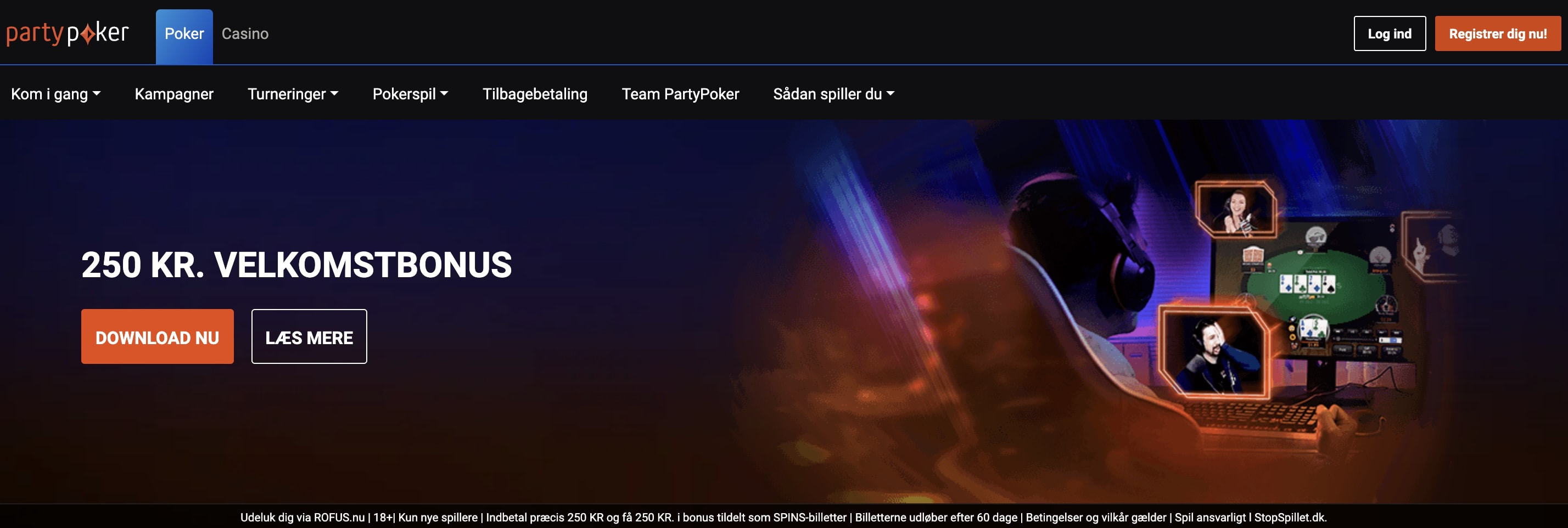 PartyPoker velkomstbonus: 250 kr. velkomstbonus som SPINS-billetter