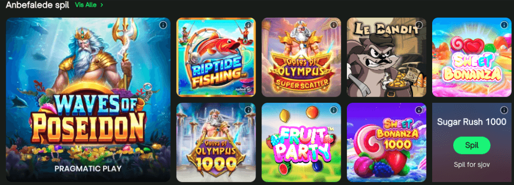Rækken Anbefalede spil hos ComeOn med Waves of Poseidon, Gates of Olympus og Sweet Bonanza